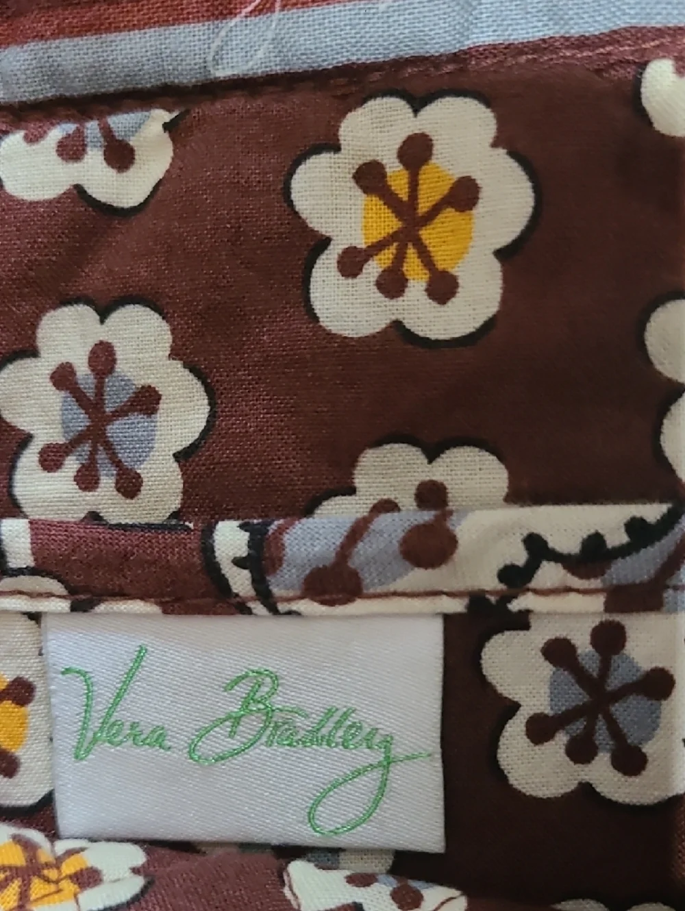 Vera Bradley Brown Tote with Light Blue Floral Print